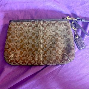 Coach Designer Brown Canvas Leather Wristlet Zip Monogram C Logo - Like New